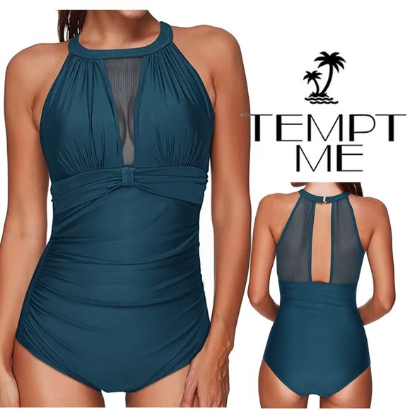 Tempt Me Other - TEMPT ME High Neck Plunge Mesh Ruched Swimsuit  🏝️  NEW!!!